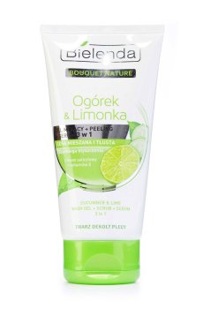 Гель-скраб-сыворотка для умывания лица Bielenda Bouquet Nature Огурец и Лайм 3 в 1, для комбинированной и жирной кожи, 150 мл