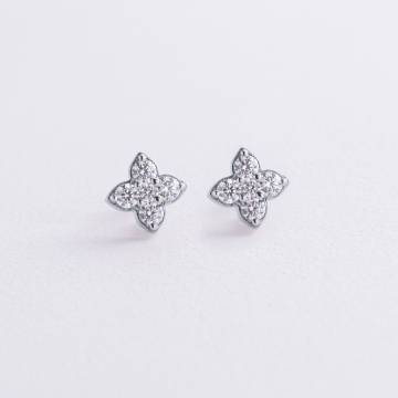 Серьги - пусеты "Клевер" с фианитами (белое золото) с09056 Серьги - пусеты "Клевер" с фианитами (белое золото) с09056