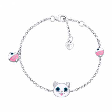 Браслет UmaUmi Zoo Котик з рибкою із білою та рожевою емаллю (2210000019034) Браслет UmaUmi Zoo Котик з рибкою із білою та рожевою емаллю (2210000019034)