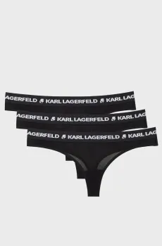 Женские черные трусики (3 шт) LOGO THONG Черный L Karl Lagerfeld 246W2113