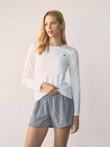 Reserved - Піжамний комплект з двох частин з вишивкою - темно-синій - 142EY-59X