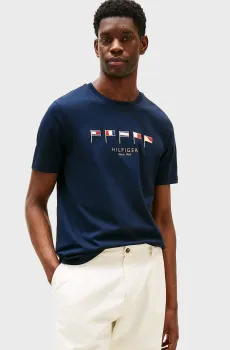 Мужская темно-синяя футболка HILFIGER MULTI FLAGS Синий XL Tommy Hilfiger MW0MW38616