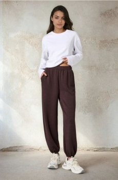 Спортивні штани джогери з scuba матеріалу - темно коричневий