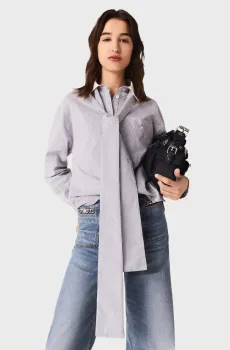 Женская голубая рубашка в полоску Голубой 36 MAJE MFPCM00691_Light Blue