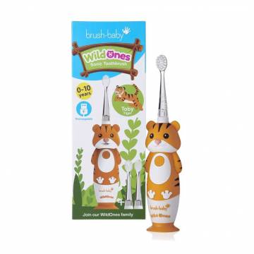 Детская электрическая зубная щетка Brush-Baby WildOnes Sonic Toothbrush Tiger с рождения до 10 лет, 1 шт Детская электрическая зубная щетка Brush-Baby WildOnes Sonic Toothbrush Tiger с рождения до 10 лет, 1 шт