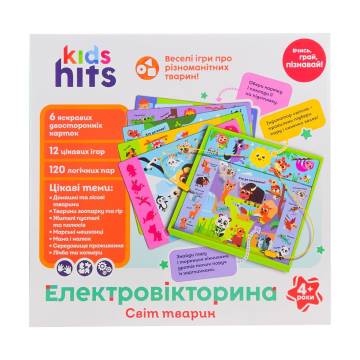 Электровикторина Kids Hits Мир животных, на батарейках, в коробке, с 4 лет, 32*31*4.5 см, 6 карт, 12 заданий (KH55/003)