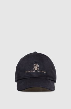 Замшевая синяя кепка с вышивкой логотипа