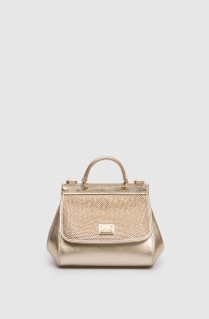 Детская золотистая кожаная сумка Sicily с кристаллами