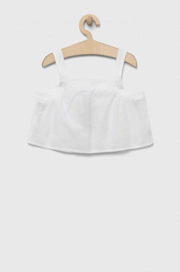Детская хлопковая блузка United Colors of Benetton цвет белый однотонная Детская хлопковая блузка United Colors of Benetton цвет белый однотонная