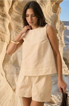 Вільні бавовняні шорти з вишивкою - білий