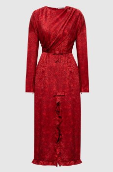 Красное платье миди из шелка в узоре