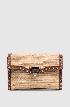 Бежевая сумка кросс-боди Rockstud из рафии