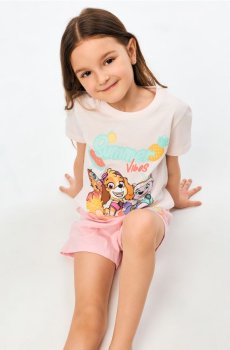 Бавовняна двочастинна піжама з принтом PAW Patrol - пастельний рожевий