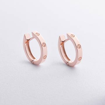 Серьги - кольца "Love" в красном золоте с09106 Серьги - кольца "Love" в красном золоте с09106