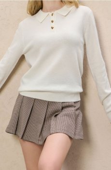 Светр із комірцем та декоративними ґудзиками з домішкою вовни - кремовий