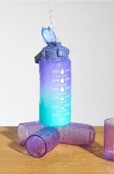 Пляшка для води з мірною шкалою та ручкою - синій