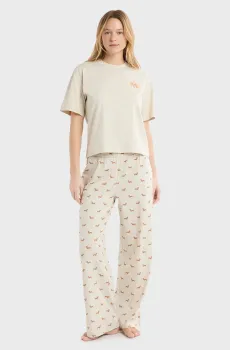 Женская бежевая пижама (футболка, брюки) HUG Бежевый S Etam 6557237