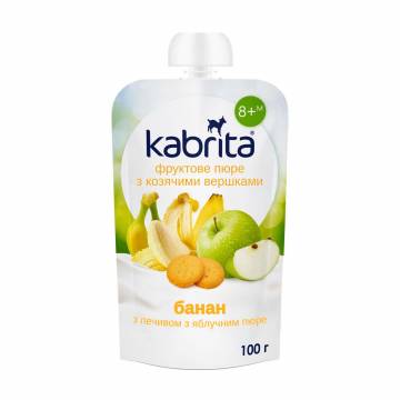 Детское фруктовое пюре Kabrita Банан с печеньем с яблочным пюре и козьими сливками, с 8 месяцев, 100 г