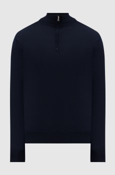 Синий джемпер из мериноса шерсти с молнией