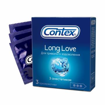 Презервативы латексные с силиконовой смазкой Contex Long Love с анестетиком, 3 шт Презервативы латексные с силиконовой смазкой Contex Long Love с анестетиком, 3 шт