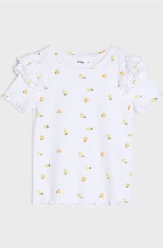 Ажурна футболка з рюшами з лимонним принтом - білий