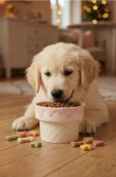 Керамічна миска для домашнього улюбленця у формі вафлі з глазур’ю - кремовий