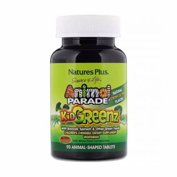 Витамины для детей NaturesPlus Animal Parade Kid Greenz со вкусом тропических фруктов, 90 жевательных таблеток Витамины для детей NaturesPlus Animal Parade Kid Greenz со вкусом тропических фруктов, 90 жевательных таблеток