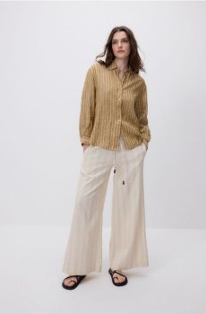 Reserved - Вільні штани з льоном - нюдовий - 697GM-02X