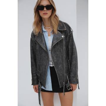 Байкерська куртка шкіряна сірий вінтаж Estro ER00114877