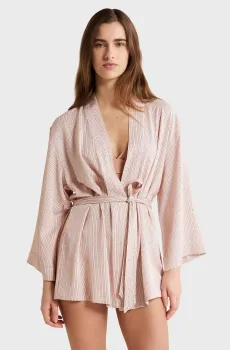 Женский пудровый пеньюар в полоску AEDEN Розовый L Etam 6557637