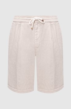 Бежевые шорты из льна с отворотами