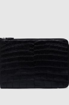 Черная папка для документов из кожи крокодила