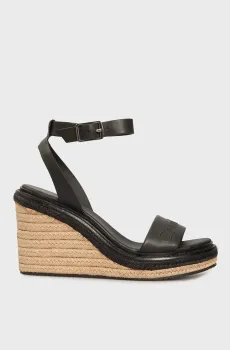 Женские черные кожаные босоножки WEDGE SANDAL 70 - HE Черный 39 Calvin Klein HW0HW02376