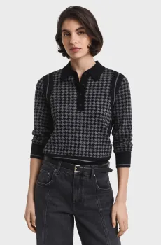 Женское черное шерстяное поло с узором HOUNDSTOOTH Черный XS Gant 4805367