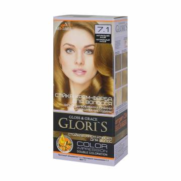 Стойкая крем-краска для волос Gloris Gloss & Grace для двух применений 7.1 Натуральный русый, 130 мл