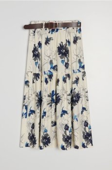 Віскозна міді спідниця з квітковим візерунком і поясом - різнобарвний