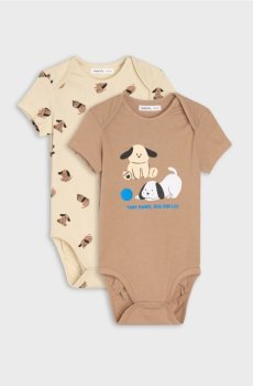Бавовняне боді з малюнком собак 2 pack - бежевий