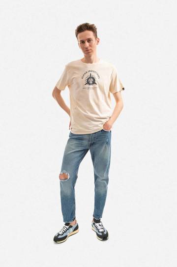 Хлопковая футболка Alpha Industries цвет бежевый с принтом 106515.136-cream Хлопковая футболка Alpha Industries цвет бежевый с принтом 106515.136-cream