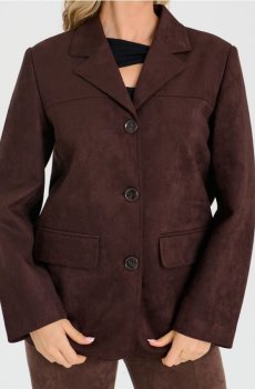 Куртка з імітації замші в ретро стилі - темно коричневий