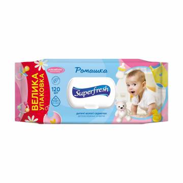 Детские влажные салфетки Superfresh Baby Chamomile с клапаном, 120 шт Детские влажные салфетки Superfresh Baby Chamomile с клапаном, 120 шт