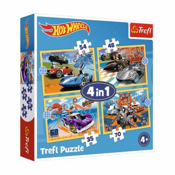 Пазлы 4 в 1 Trefl Hot Wheels Супер авто, 28.5*20.5 см, от 4 лет, 207 элементов (34627) Пазлы 4 в 1 Trefl Hot Wheels Супер авто, 28.5*20.5 см, от 4 лет, 207 элементов (34627)