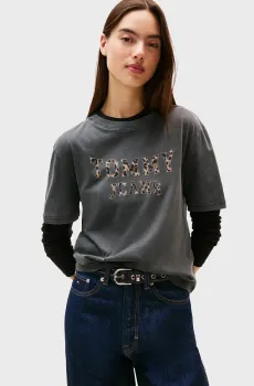 Женская темно-серая футболка LEOPARD Серый L Tommy Jeans DW0DW21957