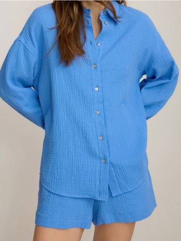 Reserved - Сорочка oversize з муслінової бавовни - блідо-блакитний - 161BV-05X Reserved - Сорочка oversize з муслінової бавовни - блідо-блакитний - 161BV-05X