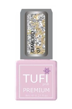 Уценка! Гель-лак для ногтей Tufi Profi Premium Diamond 07 Золотые крупные блестки, 8 мл