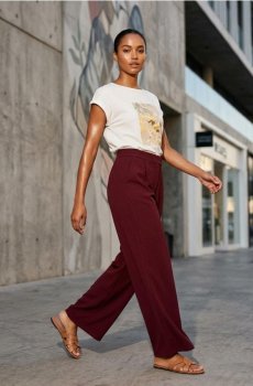 Штани wide leg - бордовий