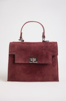 Комбінована сумка із натуральної замші та екошкіри у відтінку бургунді