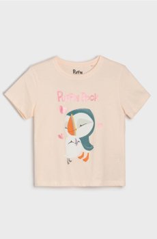 Бавовняна футболка з принтом Puffin Rock - пастельний рожевий