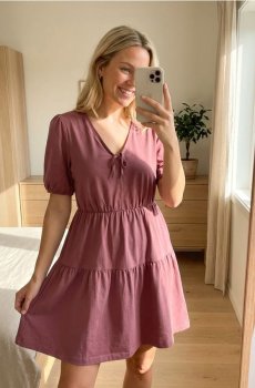 Класична міні сукня babydoll з віскозою - пильно-рожевий