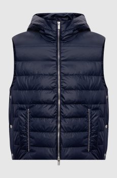 Синий пуховый жилет с цепочкой мониль