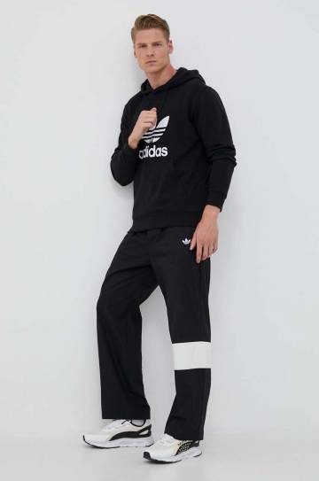 Хлопковая кофта adidas Originals мужская цвет чёрный с капюшоном с принтом Хлопковая кофта adidas Originals мужская цвет чёрный с капюшоном с принтом